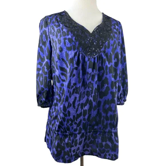 ✨2/$20 *Flawed Lane Bryant Sequin Leopard Print Cold Shoulder Plus Size 14/16 1X - Picture 13 of 16